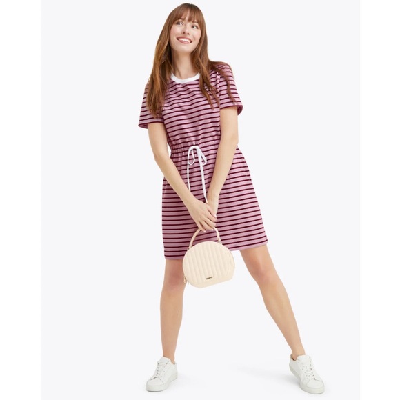 Draper James Dresses & Skirts - Draper James Tie Waist Dark Pink Mariner Striped T-Shirt Dress